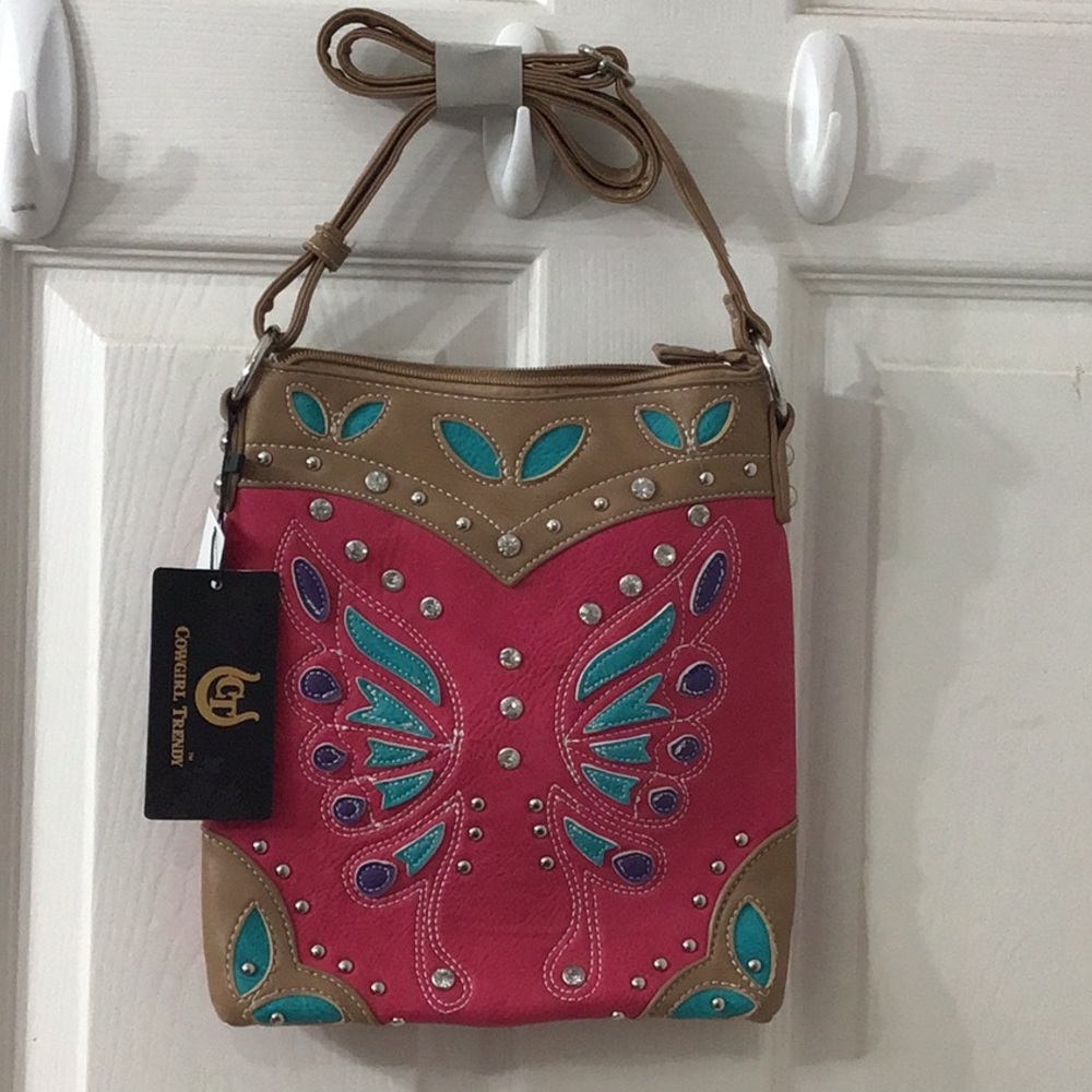 Cowgirl Trendy Crossbody Bag w/ Magnetic Closure, Adjustable Strap, Back Pocket.
